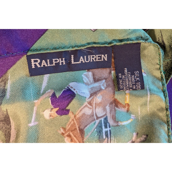 VINTAGE Ralph Lauren Silk Scarf Equestrian Horses Polo Made in Japan 35 x 35 - Picture 5 of 9